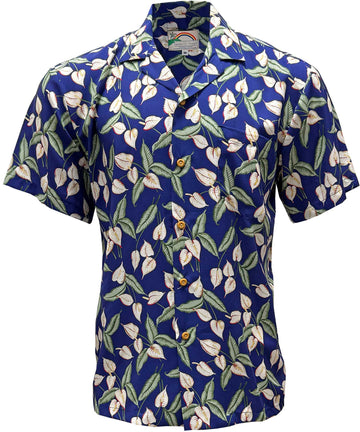 Uni Mini Anthurium Blue  Aloha Shirt Short Sleeve Shirt Vacation Hawaiian Outdoor Vacation