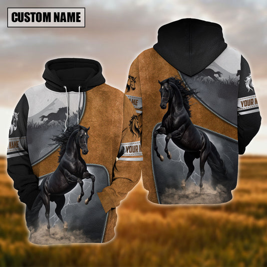 Uni Custom Name Black Horse Standing Up 3D Hoodie