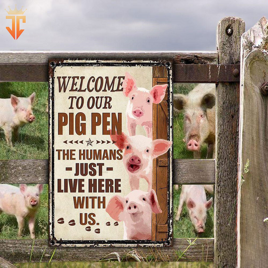 uni Personalized Name Pig Welcome to our farm All Printed 3D Metal Sign