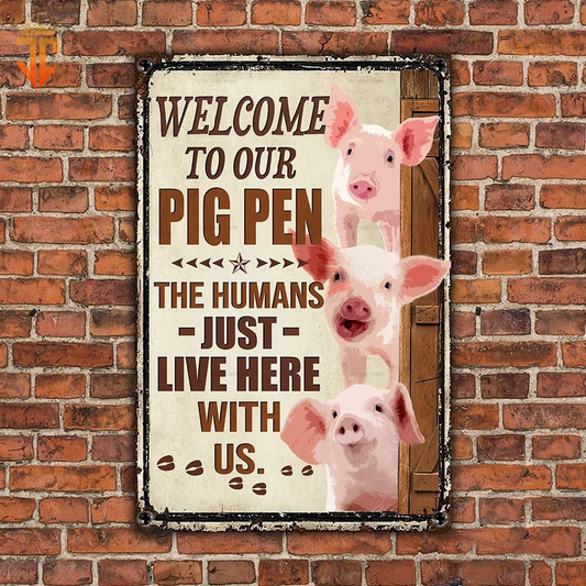 uni Personalized Name Pig Welcome to our farm All Printed 3D Metal Sign