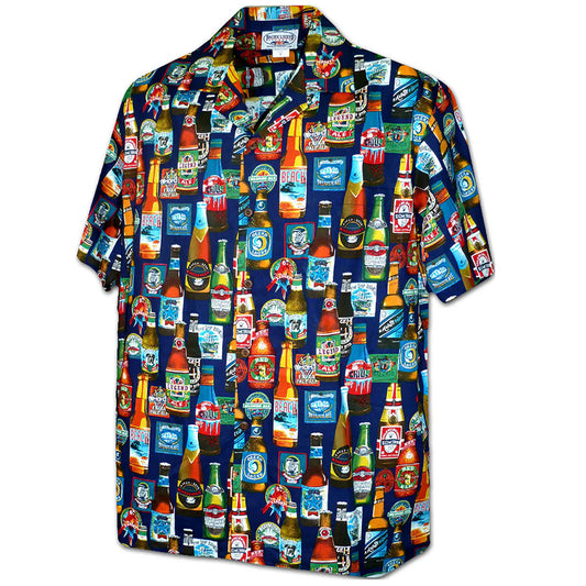 Uni Beer Blast Navy Hawaiian Shirt Aloha Shirt Short Sleeve Shirt Vacation Hawaiian Outdoor Vacation Hawaiian Shirt