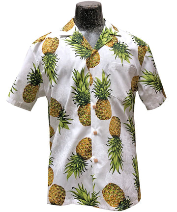 Uni Pineapple White Hawaiian Shirt Aloha Shirt Short Sleeve Shirt Vacation Hawaiian Outdoor Vacation Hawaiian Shirt