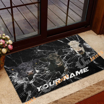 Uni Belted Galloway Broken Glass Custom Name 3D Doormat