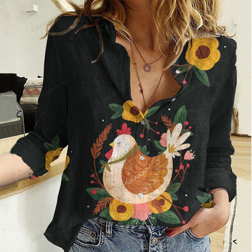 Unique Chicken Pattern Black Casual Shirt