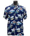 Uni Ocean Lighthouse Navy Hawaiian Shirt Aloha Shirt Short Sleeve Pocket Shirt Vacation Hawaiian Outdoor Vacation Hawaiian Shirt