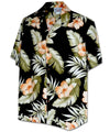 Uni Orange Hibiscus Black Hawaiian Shirt Aloha Shirt Short Sleeve Shirt Vacation Hawaiian Outdoor Vacation Hawaiian Shirt