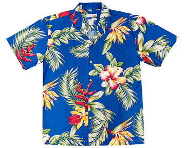Uni Orchid Paradise Blue Hawaiian Shirt Aloha Shirt Short Sleeve Shirt Vacation Hawaiian Outdoor Vacation Hawaiian Shirt
