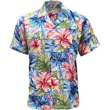 Uni Painted Hibiscus Blue Hawaiian Shirt Aloha Shirt Short Sleeve Shirt Vacation Hawaiian Outdoor Vacation Hawaiian Shirt