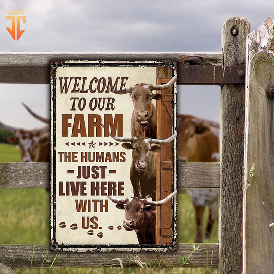 uni Personalized Name TX Longhorn Cattle Welcome to our farm All Printed 3D Metal Sign