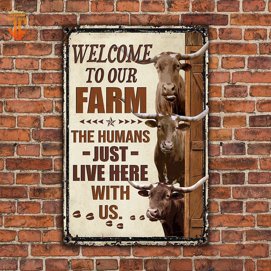 uni Personalized Name TX Longhorn Cattle Welcome to our farm All Printed 3D Metal Sign