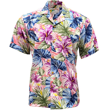 Uni Painted Hibiscus Coral   Aloha Shirt Short Sleeve Shirt Vacation Hawaiian Outdoor Vacation