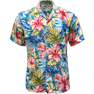 Uni Painted Hibiscus Jade   Aloha Shirt Short Sleeve Shirt Vacation Hawaiian Outdoor Vacation