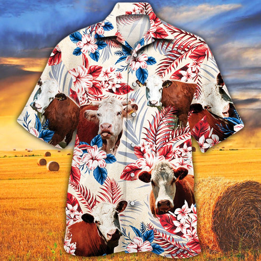Unique Hereford Cattle Australian Flag Hawaiian Flowers All Over Printed 3D Hawaiian Shirt