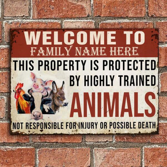 uni Custom Name Funny Pattern Welcome To Our Farm Rectangle Metal Sign