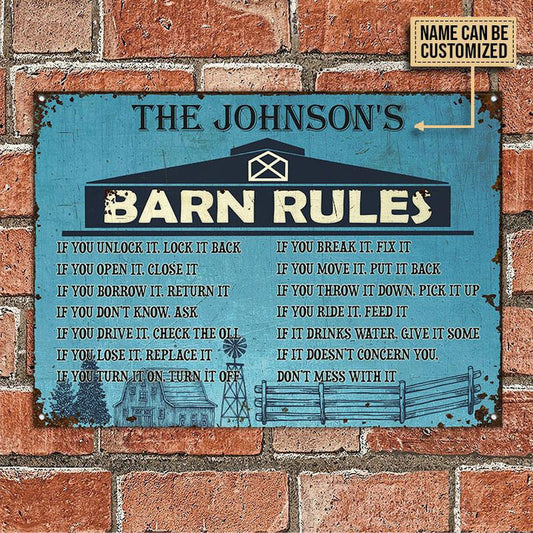 uni Farm Barn Rules Blue Rectangle Metal Sign Custom Name