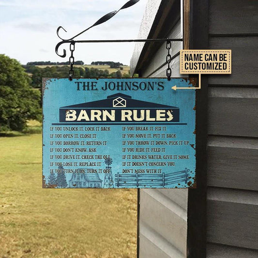 uni Farm Barn Rules Blue Rectangle Metal Sign Custom Name