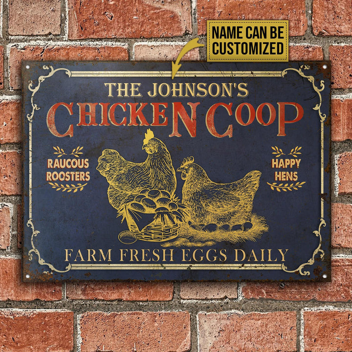 uni Yellow Chicken Coop Farm Fresh Eggs Rectangle Metal Sign Custom Na ...