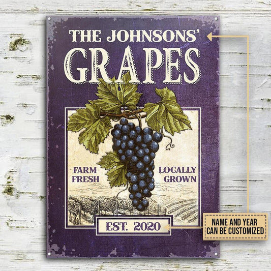 uni Purple Grape Farm Fresh Rectangle Metal Sign Custom Name Year