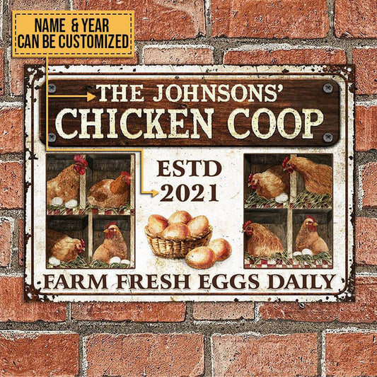 uni Farm Chicken Coop Fresh Eggs Daily Rectangle Metal Sign Custom Year And Name