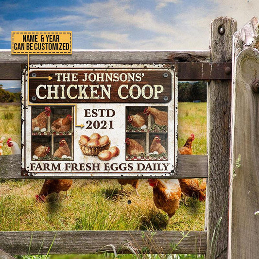 uni Farm Chicken Coop Fresh Eggs Daily Rectangle Metal Sign Custom Year And Name