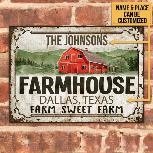 uni Red Farmhouse Farm Sweet Farm Custom Place And Name Rectangle Metal Sign