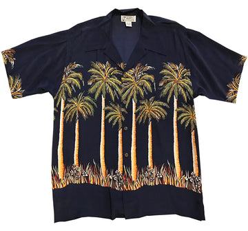 Uni Palms Navy Retro Hawaiian Shirt Aloha Shirt Short Sleeve Shirt Vacation Hawaiian Outdoor Vacation Hawaiian Shirt