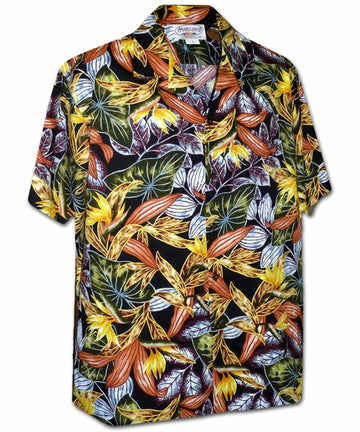 Uni Paradise Heat Black   Aloha Shirt Short Sleeve Shirt Vacation Hawaiian Outdoor Vacation