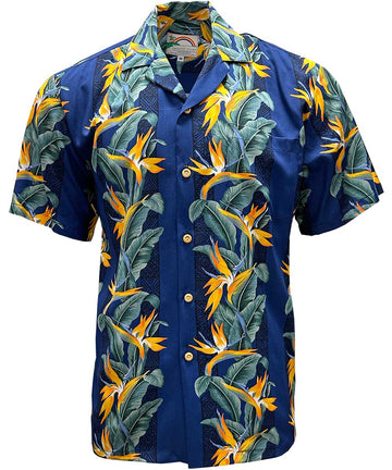 Uni Paradise Panel Navy   Aloha Pocket Shirt Short Sleeve Shirt Vacation Hawaiian Outdoor Vacation