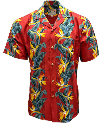 Uni Paradise Panel Red   Aloha Shirt Short Sleeve Shirt Vacation Hawaiian Outdoor Vacation