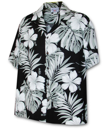 Uni Big Hibiscus Black Hawaiian Shirt Aloha Shirt Short Sleeve Pocket Shirt Vacation Hawaiian Outdoor Vacation Hawaiian Shirt