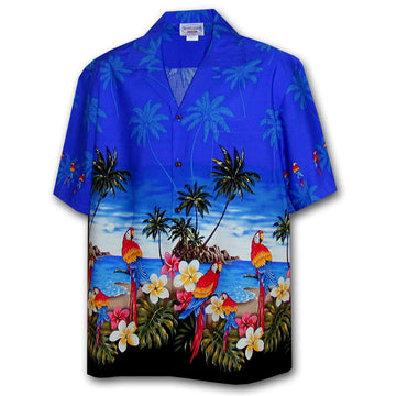 Uni Parrot Island Blue Hawaiian Shirt Aloha Shirt Short Sleeve Shirt Vacation Hawaiian Outdoor Vacation Hawaiian Shirt