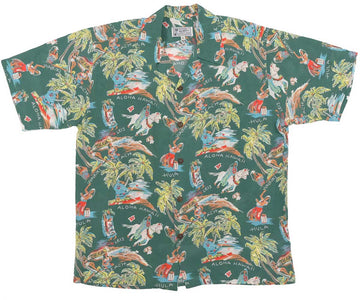 Uni Pau Riders Green Retro Hawaiian Shirt Aloha Shirt Short Sleeve Shirt Vacation Hawaiian Outdoor Vacation Hawaiian Shirt