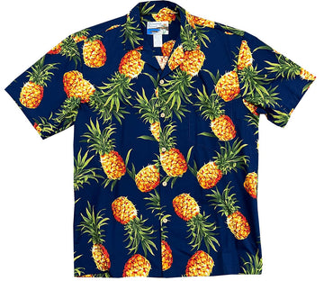Uni Pineapple Gold Navy Hawaiian Shirt Aloha Shirt Short Sleeve Shirt Vacation Hawaiian Outdoor Vacation Hawaiian Shirt