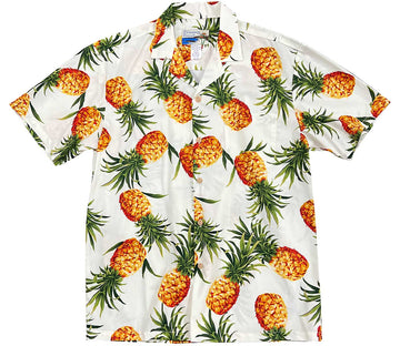 Uni Pineapple Gold White Hawaiian Shirt Aloha Shirt Short Sleeve Shirt Vacation Hawaiian Outdoor Vacation Hawaiian Shirt
