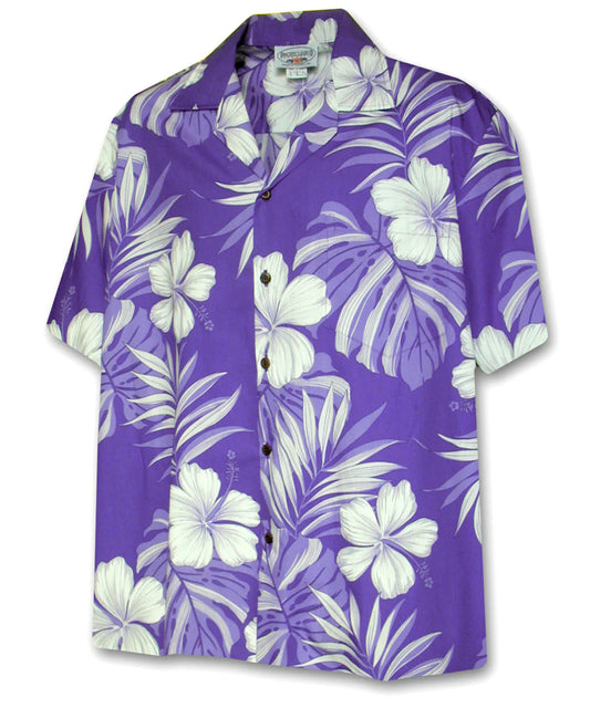 Uni Big Hibiscus Purple Aloha Shirt Short Sleeve Shirt Vacation Hawaiian Outdoor Vacation