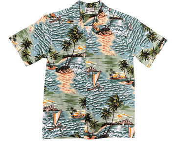 Uni Canoe Rolling Waves Hawaiian Shirt Aloha Shirt Short Sleeve Shirt Vacation Hawaiian Outdoor Vacation Hawaiian Shirt