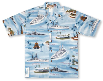 Uni Blue Battleship Hawaiian Shirt Aloha Shirt Short Sleeve Shirt Vacation Hawaiian Outdoor Vacation Hawaiian Shirt
