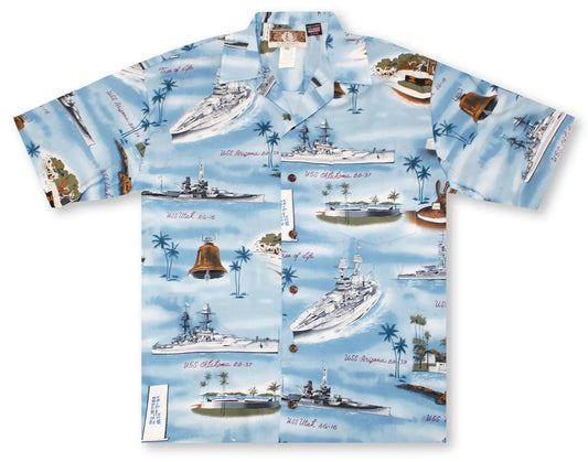 Uni Blue Battleship Hawaiian Shirt Aloha Shirt Short Sleeve Shirt Vacation Hawaiian Outdoor Vacation Hawaiian Shirt