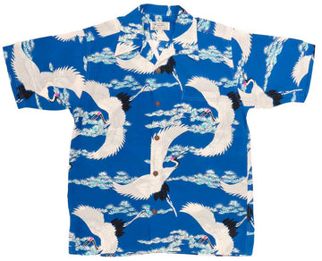 Uni Retro Crane Blue Hawaiian Shirt Aloha Shirt Short Sleeve Shirt Vacation Hawaiian Outdoor Vacation Hawaiian Shirt