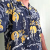 Uni Retro Hula Moon Navy Hawaiian Shirt Aloha Shirt Short Sleeve Shirt Vacation Hawaiian Outdoor Vacation Hawaiian Shirt