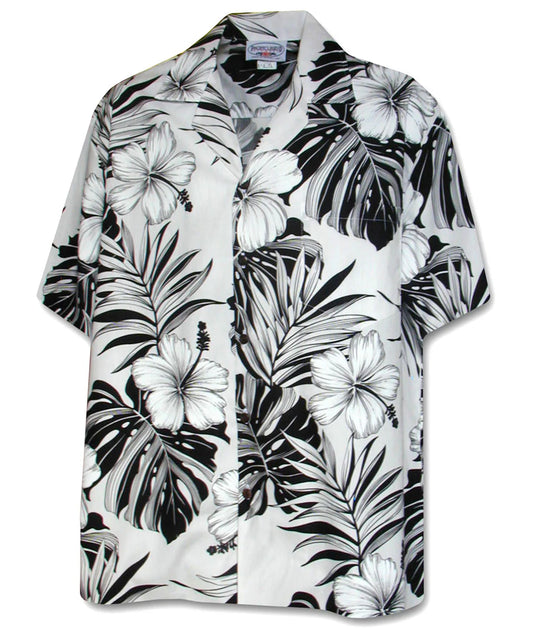 Uni Big Hibiscus White   Aloha Shirt Short Sleeve Shirt Vacation Hawaiian Outdoor Vacation