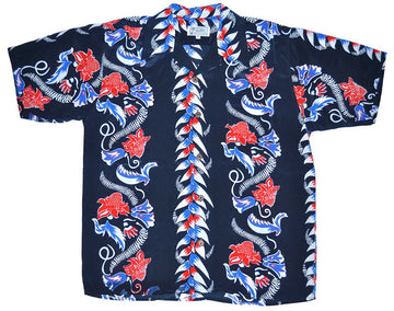 Uni Retro Torch Ginger Navy Hawaiian Shirt Aloha Shirt Short Sleeve Shirt Vacation Hawaiian Outdoor Vacation Hawaiian Shirt