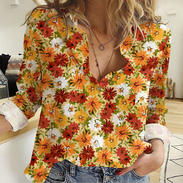 Unique Orange And Burgundy Floral Pattern Casual Shirt