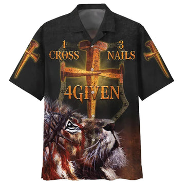 UniJames 1 Cross 3 Nails 4given Lion Hawaiian Shirts - Christian Hawaiian Shirt - Hawaiian Shirts For Men