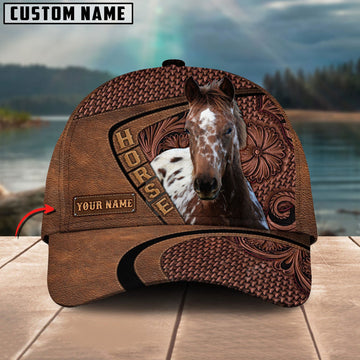 Uni Appaloosa Horse Carving Leather Pattern Personalized Name Cap