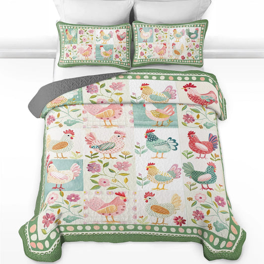 Uni All Season Quilt 3-Piece Set Chicken Springtime Hens
