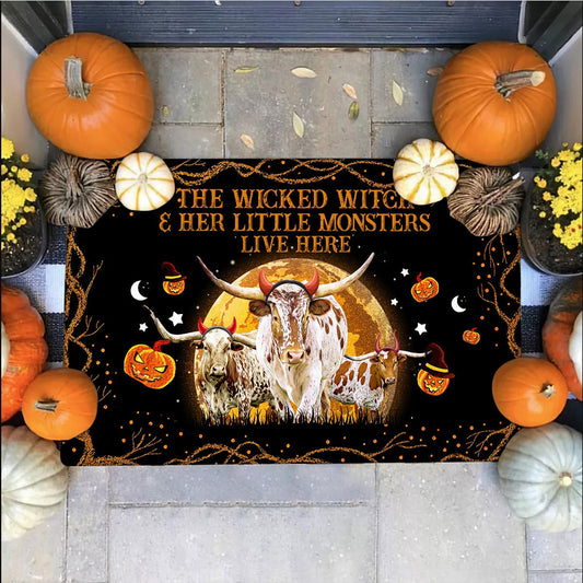 Uni TX Longhorn - The Wicked Witch And Her Little Monsters Live Here Doormat