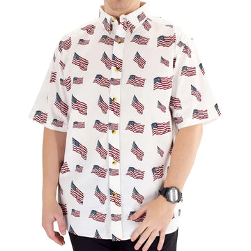 UniJames Men's Flags Allover Cotton Button Down Shirt