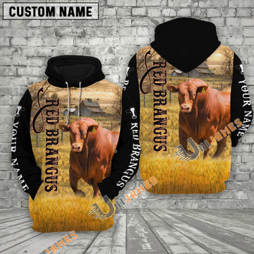 Uni Personalized Name Red Brangus Cattle On The Farm 3D Shirt
