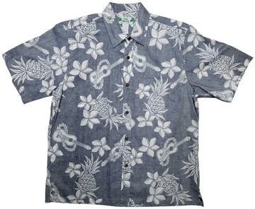Uni Reverse Ukulele Navy Hawaiian Shirt Aloha Shirt Short Sleeve Shirt Vacation Hawaiian Outdoor Vacation Hawaiian Shirt